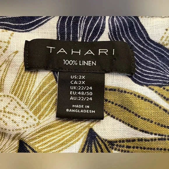 Tahari Airy Linen Shirt Women 2X Lagenlook Coastal Resort Cruise Botanical - Picture 10 of 16